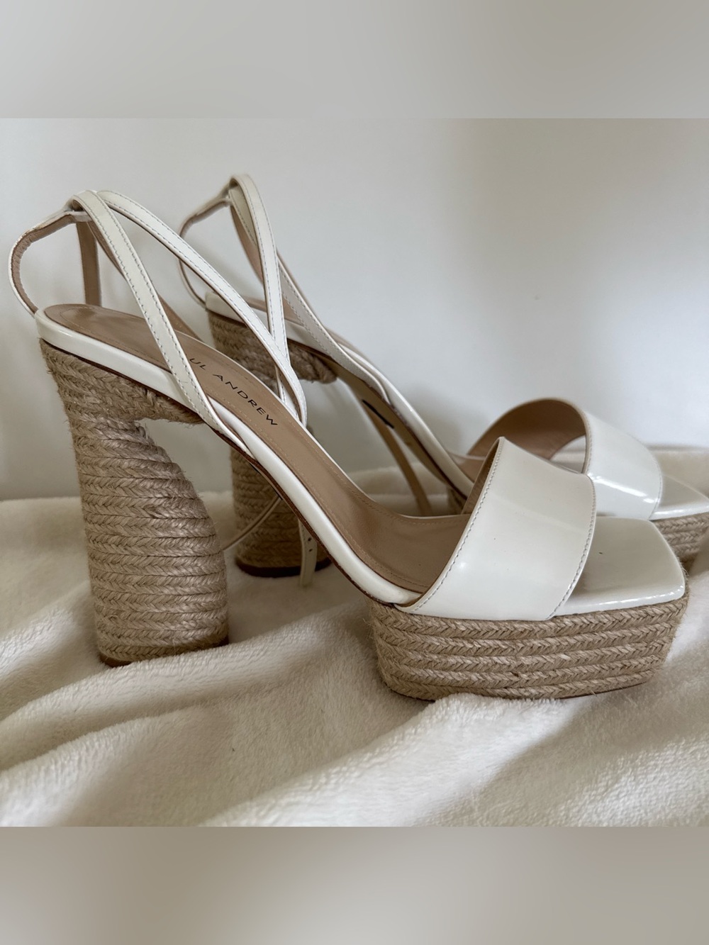 Paul Andrew Ivory Patent Platform Slingback Sandals
